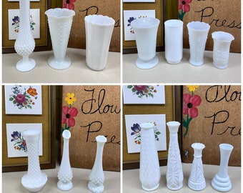 Vintage Vases Milk Glass White Glass Floral Arrangements Cottagecore Farmhouse Decor Wedding Decor Flowers YOUR CHOICE