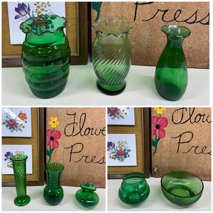 Vintage Vases Green Glass Mismatched Collection Tablescape Instant Collection USA Cottagecore Holiday Decor Special Occassion YOUR CHOICE