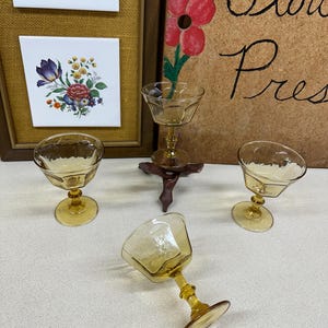 Vintage Wine Glasses Goblets Wide Mouth Stemware Light Amber Yellow Set of 4