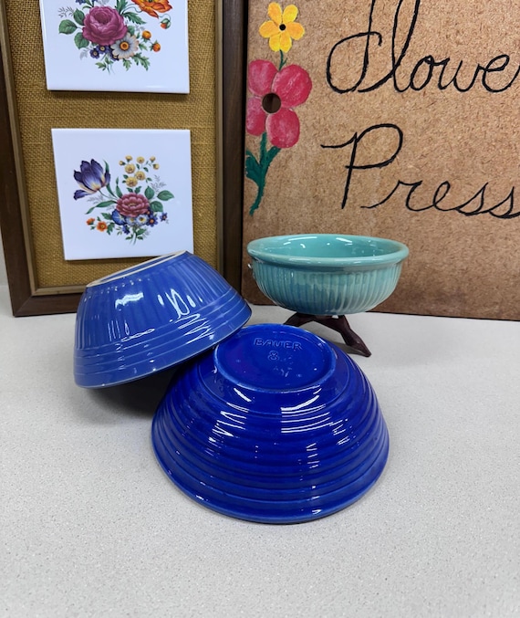 Vintage Bauer Stoneware Serving Bowls – Blue Green USA Made Your