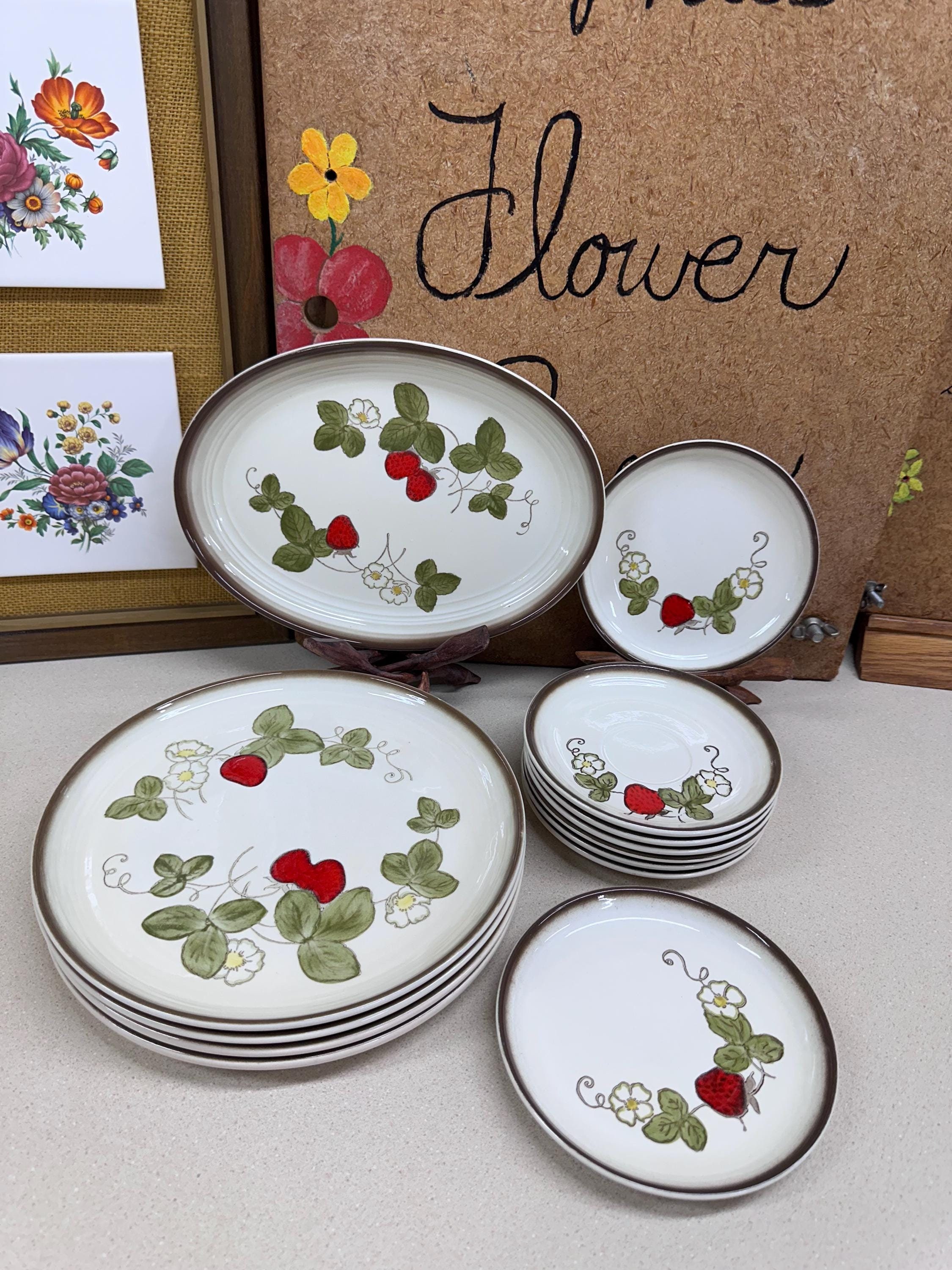 Vintage Dinner Plates Platter Strawberries Saucers Poppytrail