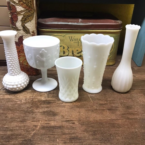 Vintage Vases Milk Glass Set of 5 White EO Brody FTD USA