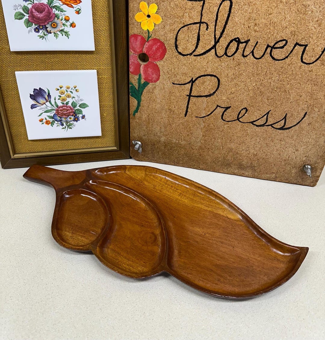 Vintage Wood Leaf Decor Tray: Farmhouse Cottagecore Charcuterie