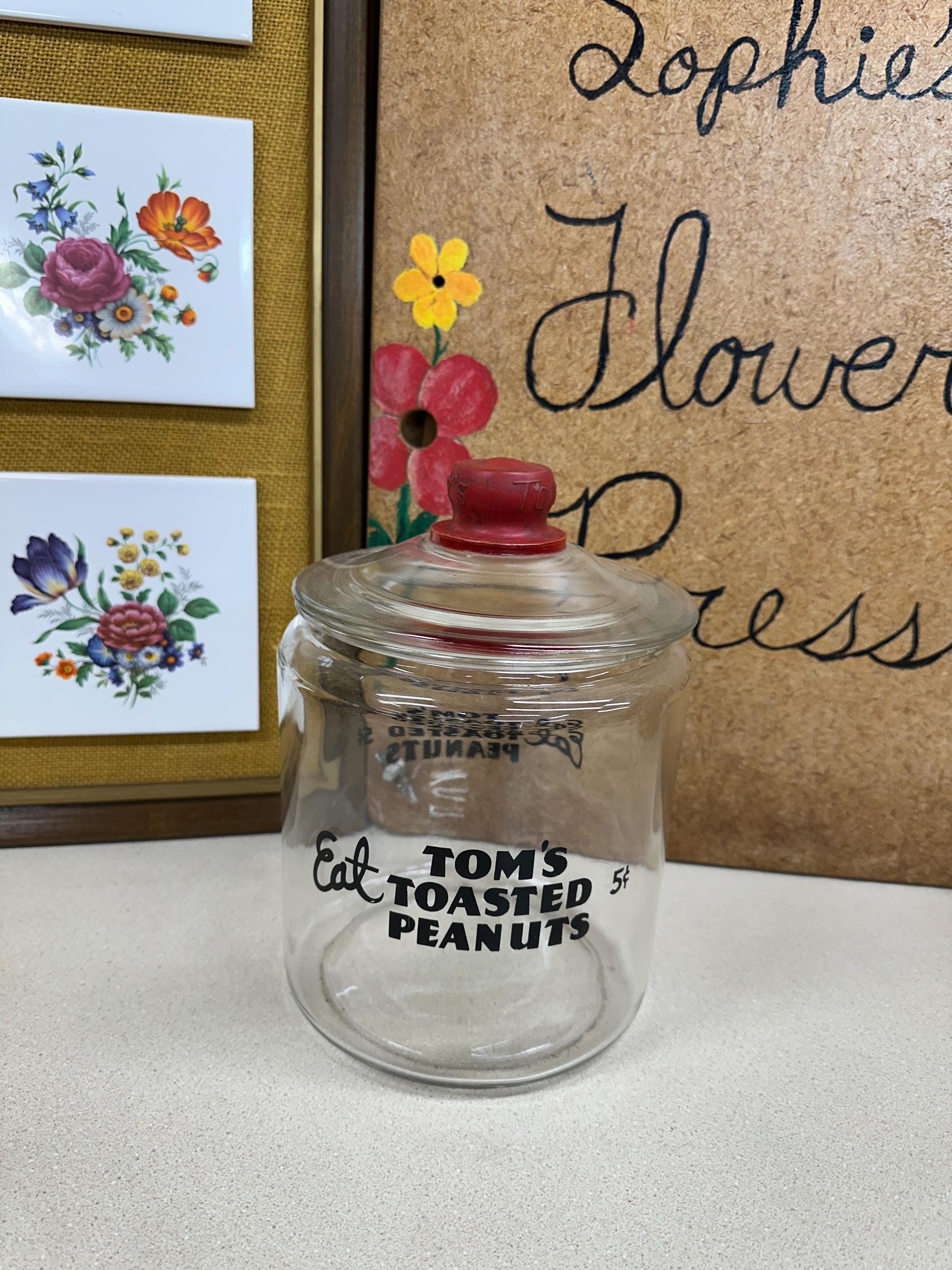 Tom's Toasted Peanuts ガラスジャー キャニスター　未使用 Vintage Tom's Toasted Peanuts Jar: Red Black Retro Kitchen Storage