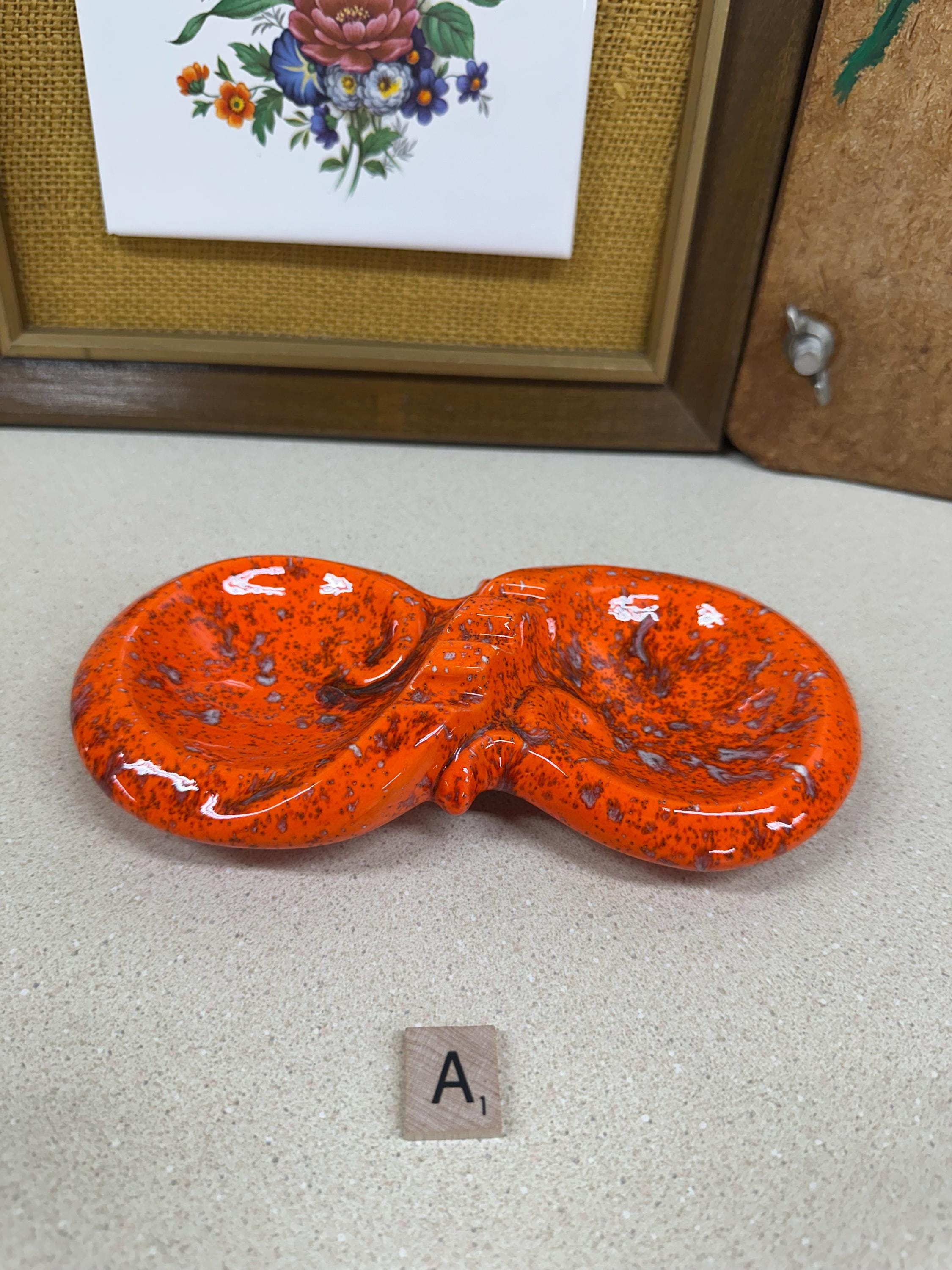 Vintage Ashtray Floral Decor Orange Green Retro Home Decor Your