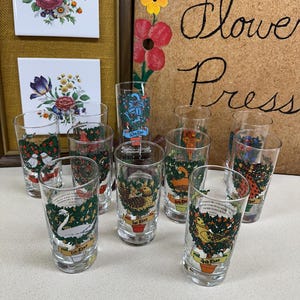 Vintage Tumblers Drinking Glasses 12 Days of Christmas Holiday Decor Water Glasses Your Choice