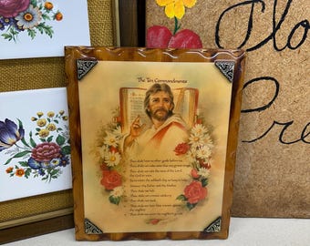 Vintage Ten Commandments Wood Wall Decor: Religious Christian Art (11x9 inches)