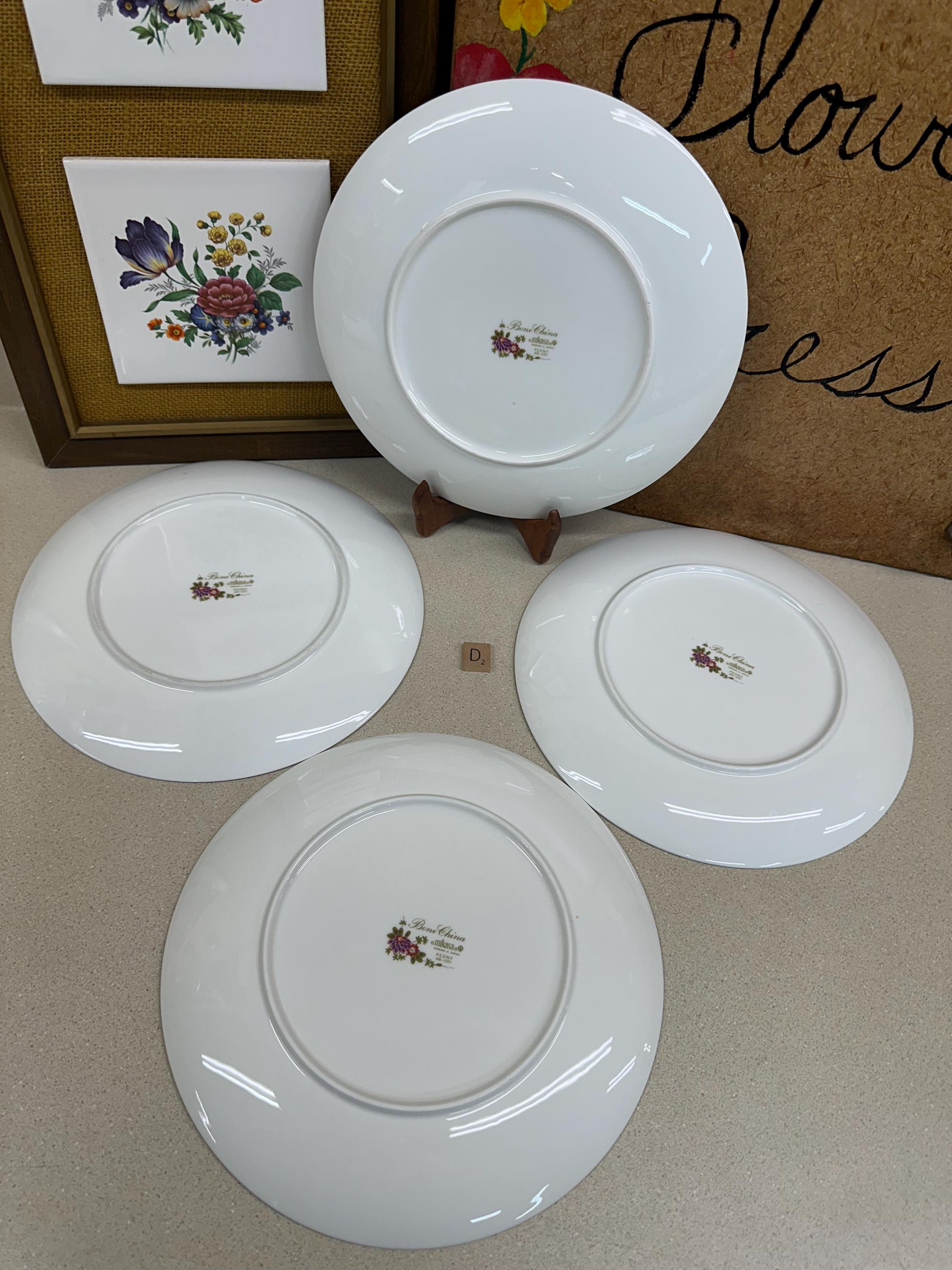 Vintage Mikasa Peony Bone China Plates, Creamer, Sugar, Platter