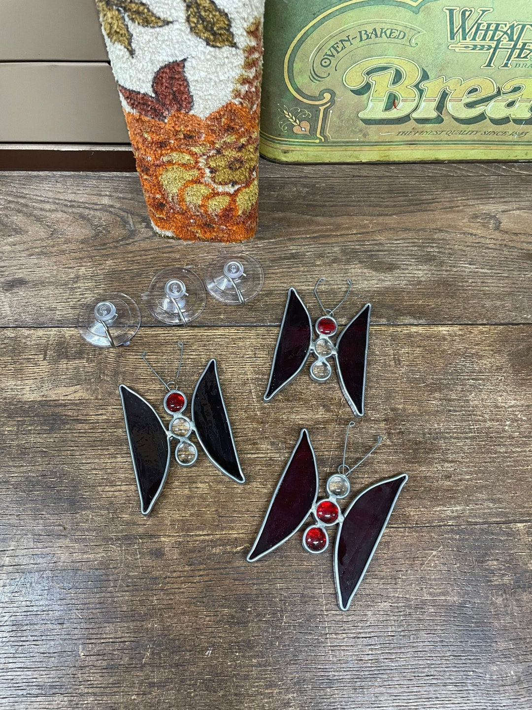 Vintage Butterflies Stained Glass Suncatcher With Suction Cups Perfect