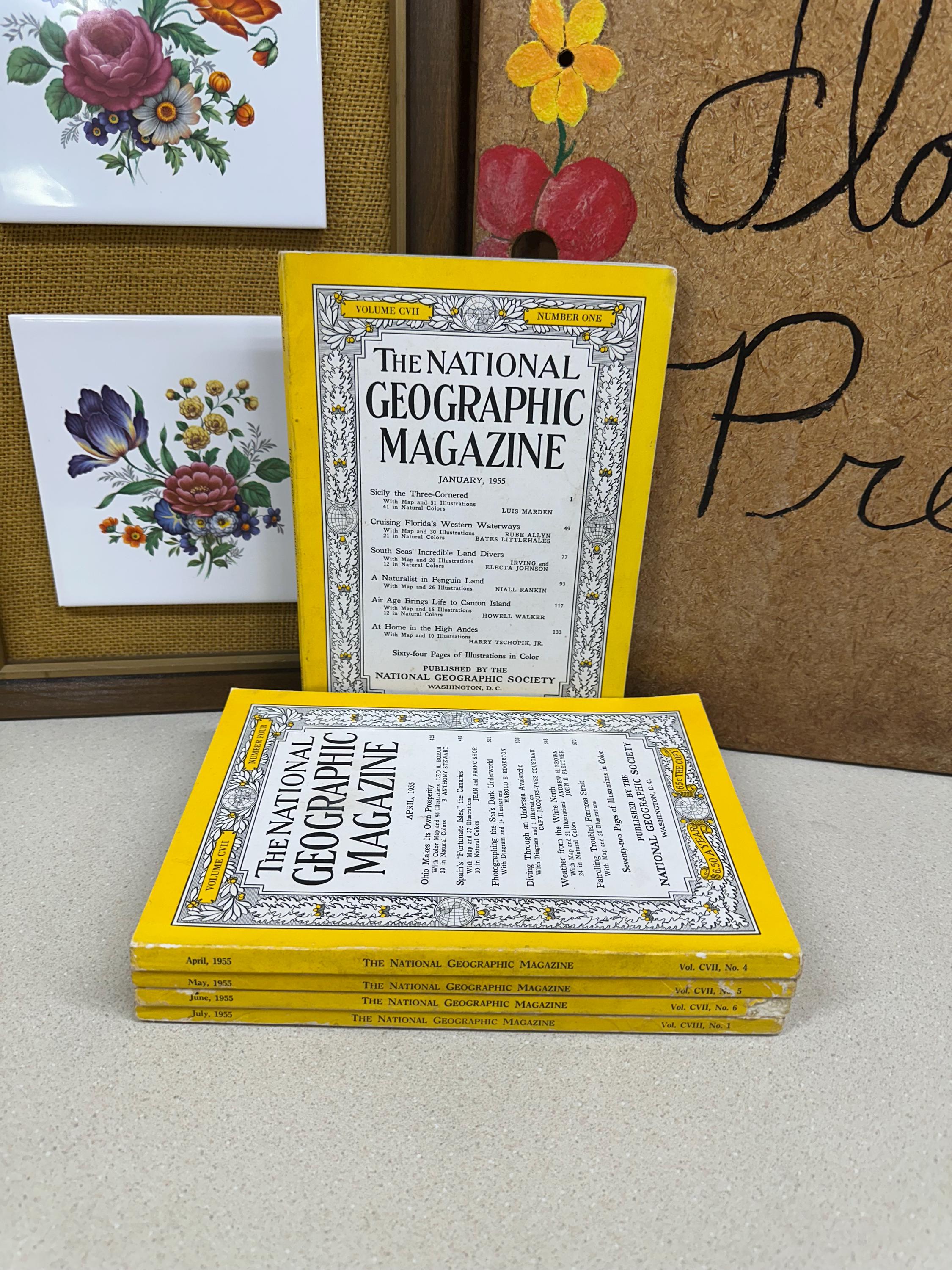 1955 National Geographic Magazine Set: Vintage Nat Geo Ads, Photos