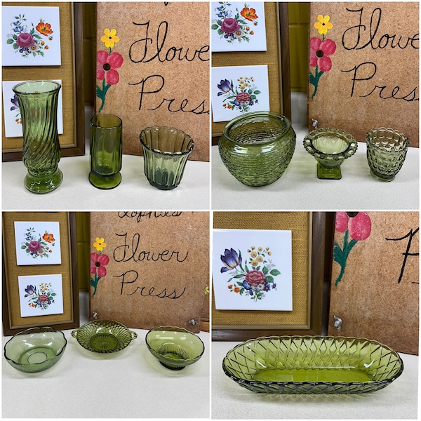 Vintage Dishes Vase Planters Olive Green Avocado Green Retro CottageCore Farmhouse Decor YOUR CHOICE