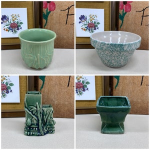 Vintage Planters Pots Plants Bowls Succulents Shades of Green Retro McCoy Roseville USA Potteries YOUR CHOICE