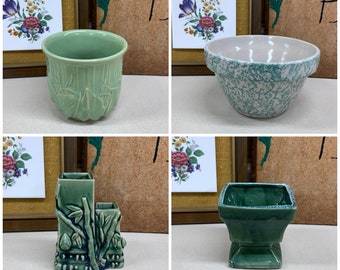 Vintage Planters Pots Plants Bowls Succulents Shades of Green Retro McCoy Roseville USA Potteries YOUR CHOICE