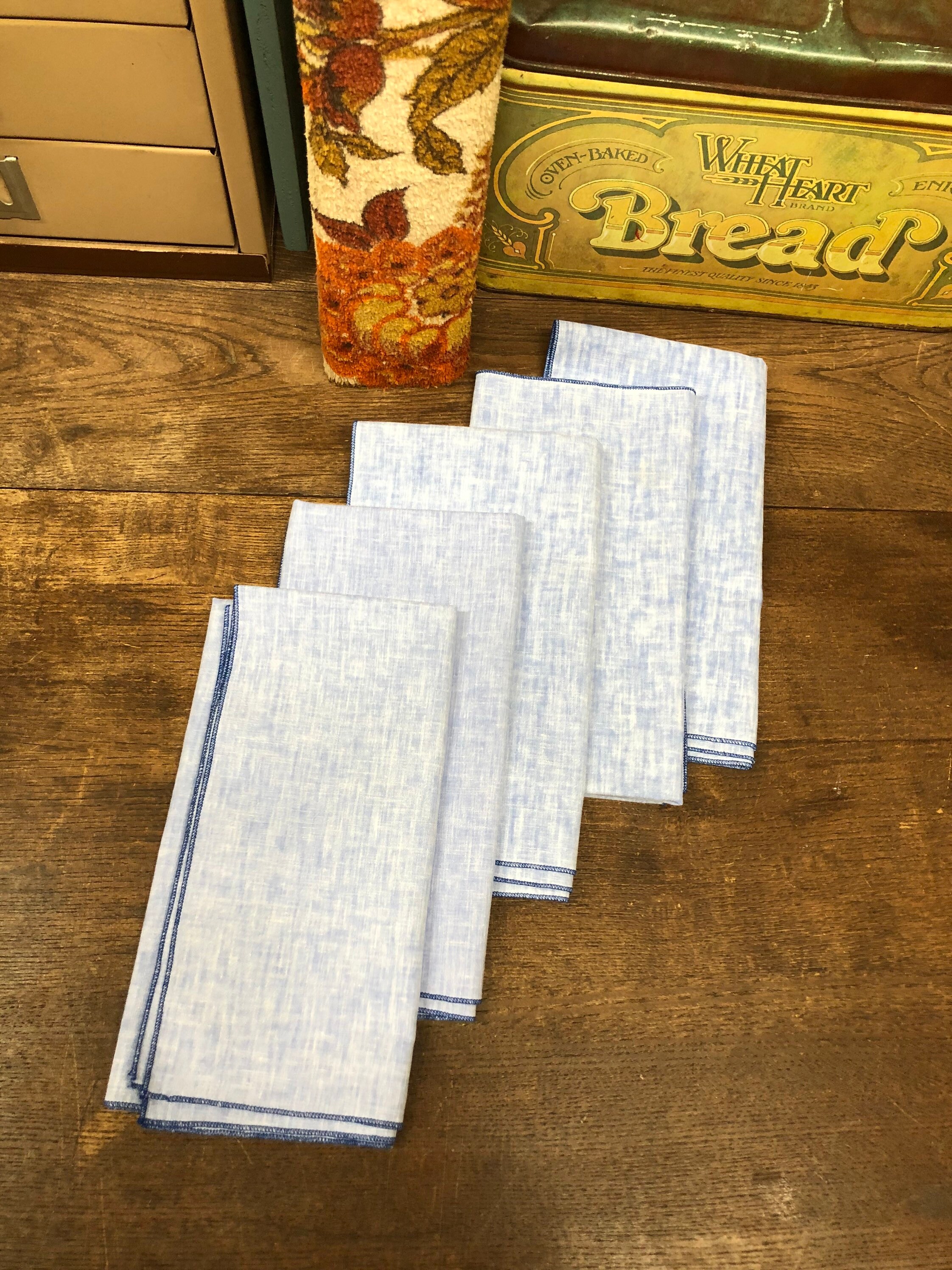 Vintage Cloth Napkins Set of 5 Light Blue Large Napkins Etsy UK