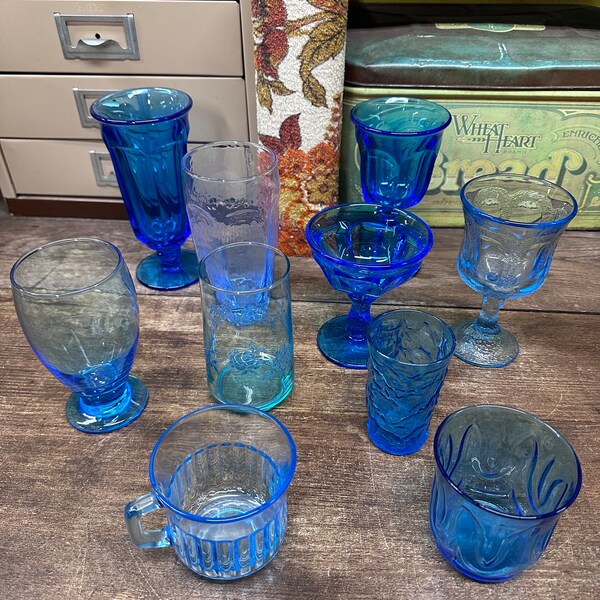 Vintage Drinking Glasses Tumblers Juice Glasses Goblets Blues Blue Your Choice