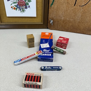 Vintage Office School Desk Supplies Tacks Pencils Erasers Lead Replacements