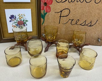 Vintage Amber Glass Low Ball Tumblers Drinking Whiskey Glasses USA: Your Choice- SEE DETAILS