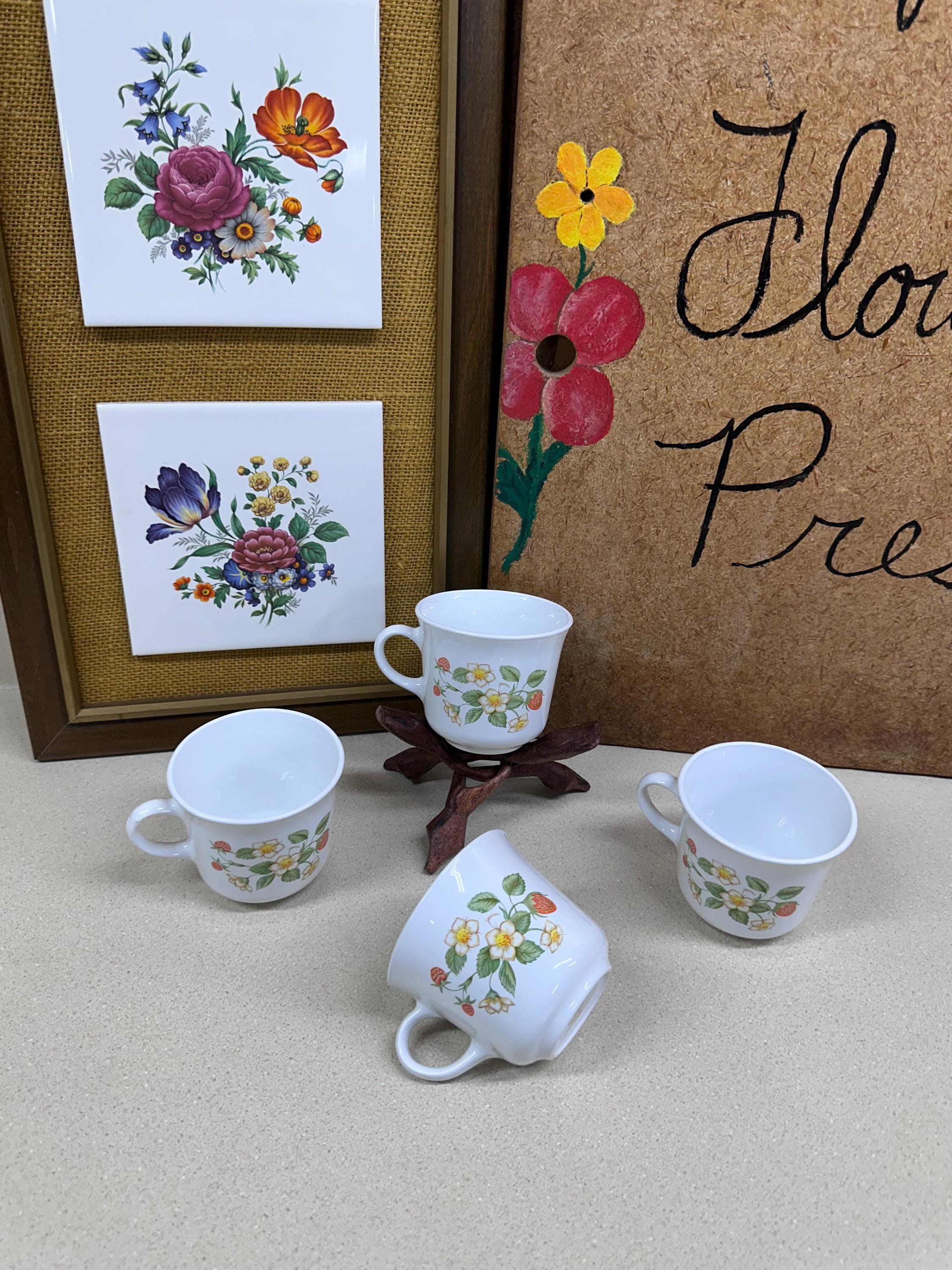 Vintage Corelle Strawberry Blossom Teacups Set of Made in