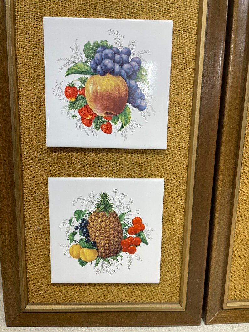 Vintage Wall Decor Fruit Wood Frame Ceramic Tiles Soriano Etsy