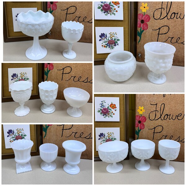 Vintage Planters Pots Vases Dishes White Glass Milk Glass Cottagecore Farmhouse Decor Eo Brody F.T.D. USA YOUR CHOICE