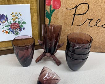 Vintage lila Gläser Trinkgefäße Trinkgläser lila Glas 7er Set