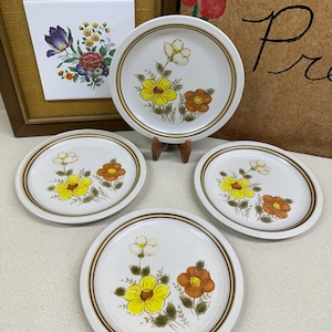 Vintage Plates Small Side Plates Woodberry Collection Painted Meadow Japan Stoneware Oven to Dishwasher to Microwave Set of 4 Plates