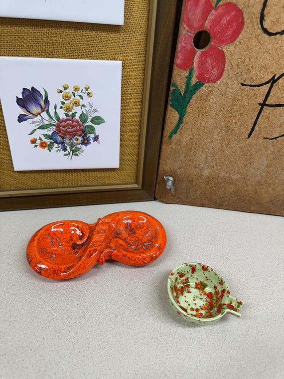 Vintage Ashtray Floral Decor Orange Green Retro Home Decor Your
