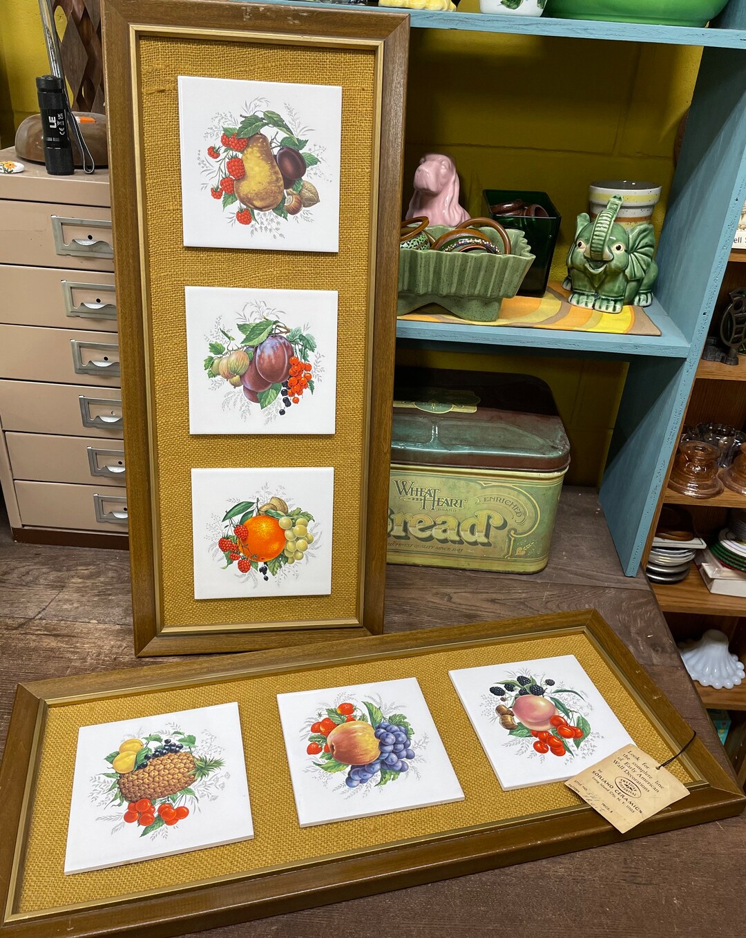Vintage Wall Decor Fruit Wood Frame Ceramic Tiles Soriano Ceramics USA Set of 2 Etsy