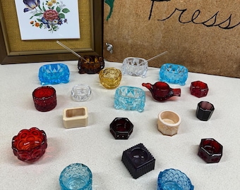 Vintage Salt Cellar Salt Dip Salt Dish Colored Glass Wedding Decor Tablescapes Small Trinket Dish Blue Red Amber Clear Your Choice