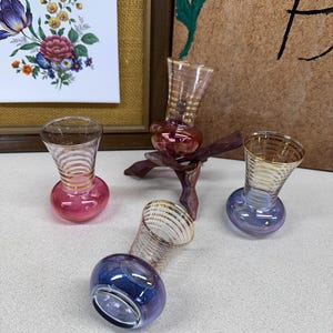 Vintage Vases Bud Vases Flower Shop Set of 4 Pink Purple Gold Trim Cottagecore Farmhouse Decor