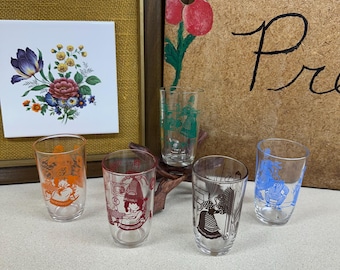 Vintage Juice Glasses Swanky Swigs Small Cups Hazel Atlas Kraft Cheese Glasses- SEE DETAILS 