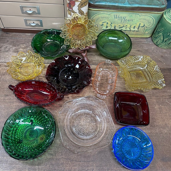 Vintage Dishes Colored Glass Green Pink Red Blue Serving Dishes Tablescape Decor Your Choice