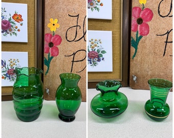 Vintage Vases Green Glass Mismatched Collection Tablescape Instant Collection USA Cottagecore Holiday Decor Special Occassion YOUR CHOICE