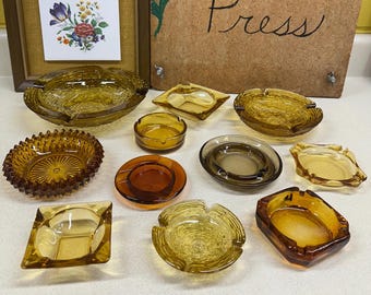 Ceniceros vintage de vidrio ámbar, naranja y marrón, cuadrado, redondo, estilo retro de EE. UU., para ocasiones especiales, bodas y más. Tu elección.