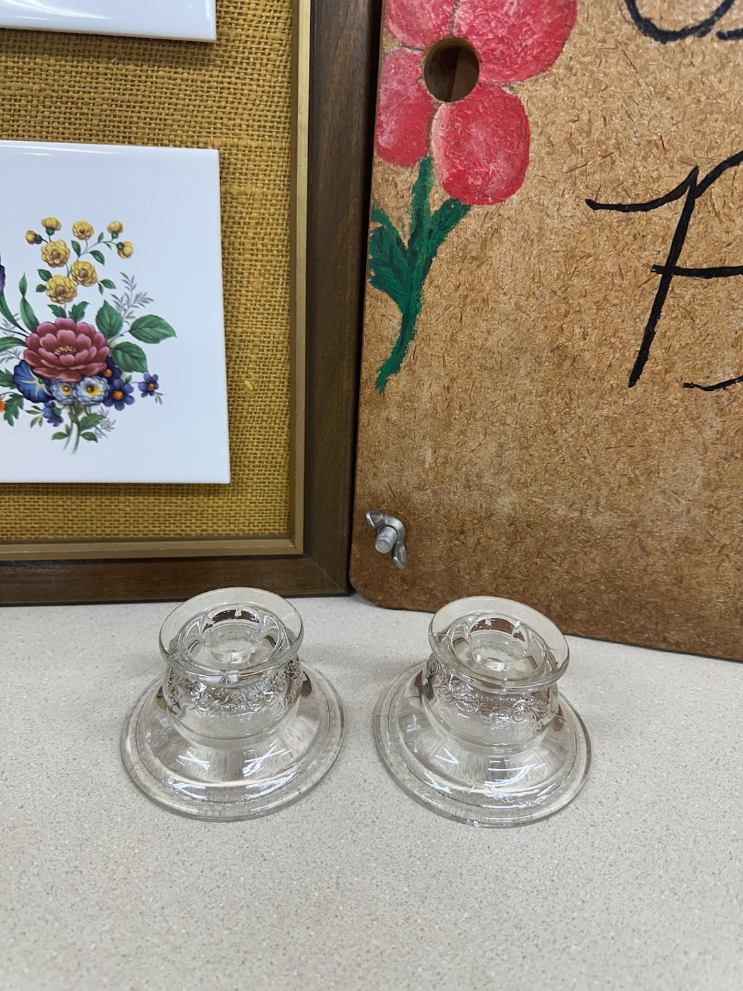 Vintage Candlestick Holders Clear Glass Tablescape Decor Set of 2 - Etsy