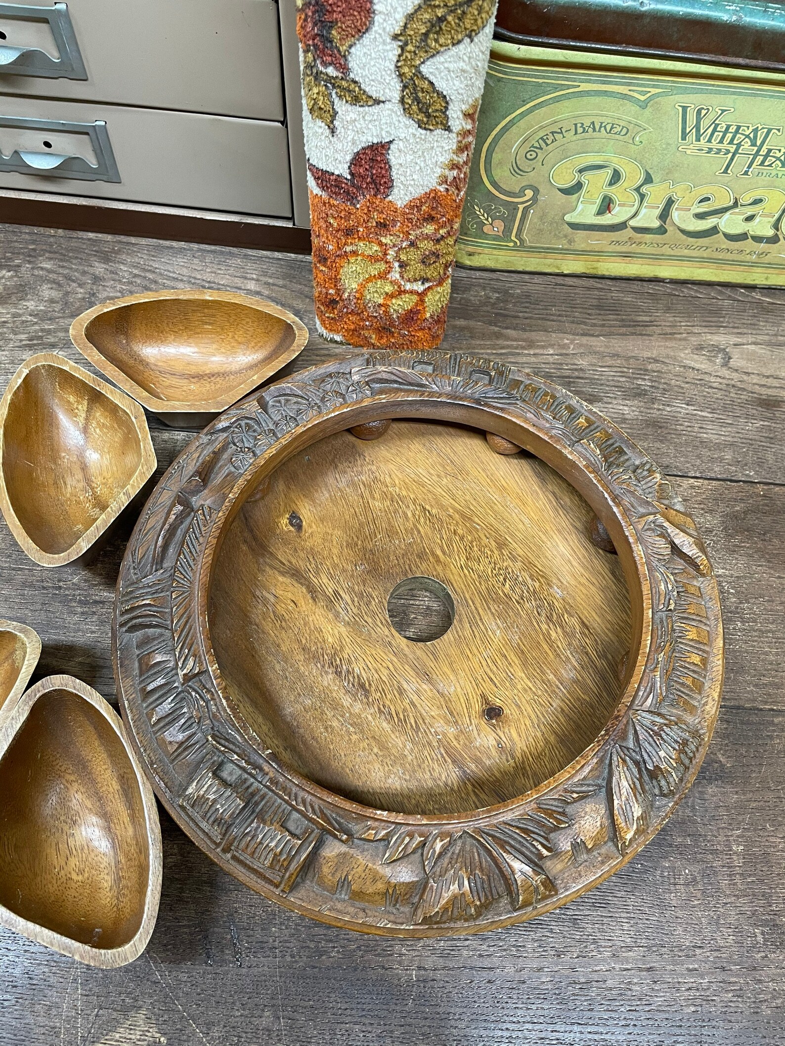 Vintage Wood Lazy Susan Organization Tray Coffee Table Decor Etsy