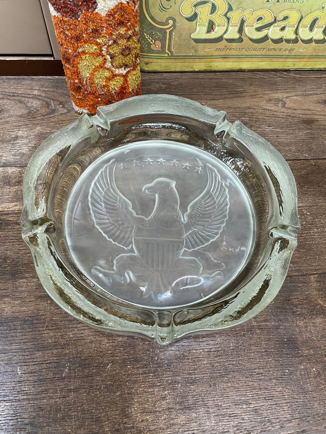 Vintage Ashtray Clear Heavy Eagle Etsy