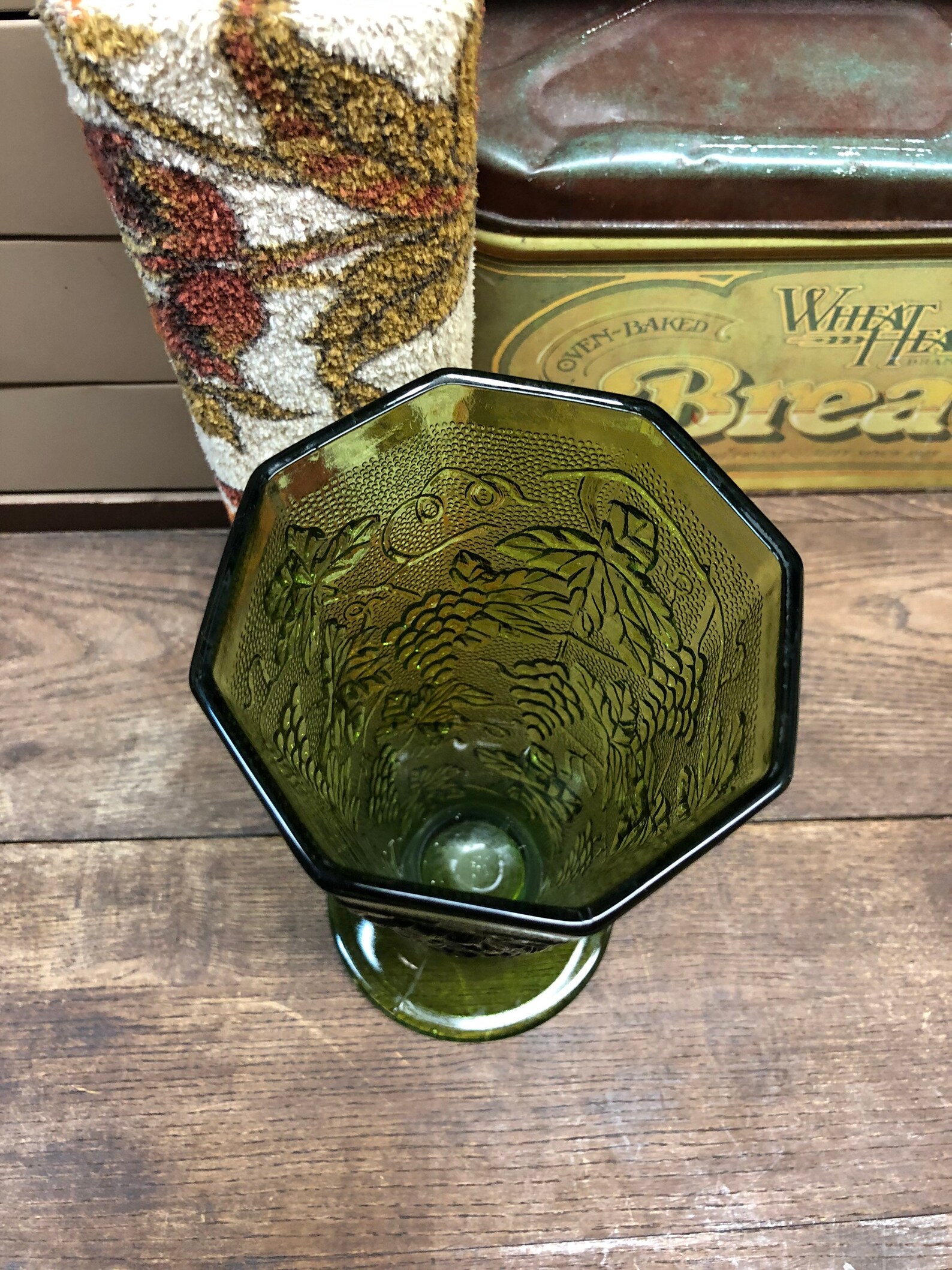 Vintage Vase Green Glass Grapes Etsy