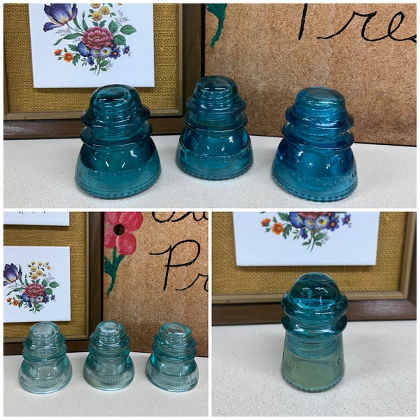 Vintage Glass Insulators Aqua Blue Glass Whitall Tatum Hemingray USA Your Choice