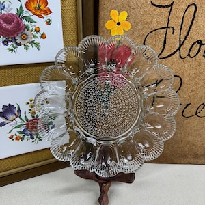 Vintage Clear Glass Egg Plate: Deviled Egg Serving Platter, Holiday Decor