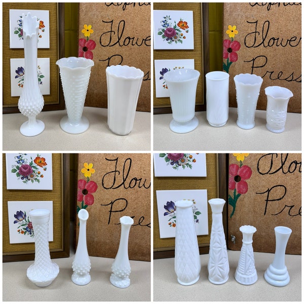 Vintage Vases Milk Glass White Glass Floral Arrangements Cottagecore Farmhouse Decor Wedding Decor Flowers YOUR CHOICE