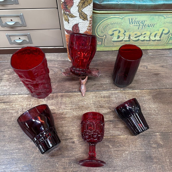 Vintage Red Glassware Drinkware Tumblers Drinking Glasses Purple Glass Your Choice