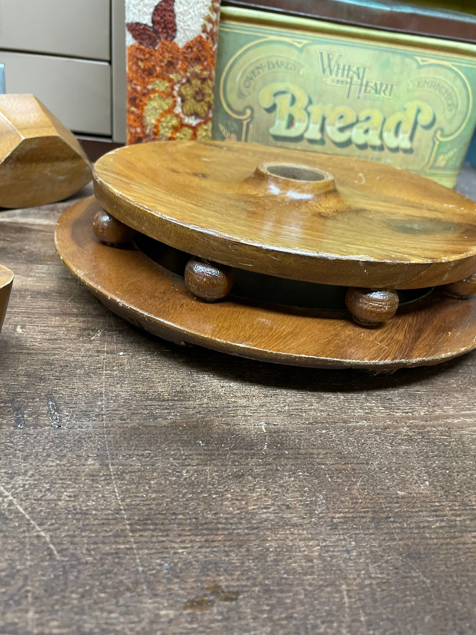 Vintage Wood Lazy Susan Organization Tray Coffee Table Decor Etsy