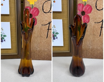 Vintage Vases Swung Glass Dark Amber Brown Glass 5 Finger Vase YOUR CHOICE