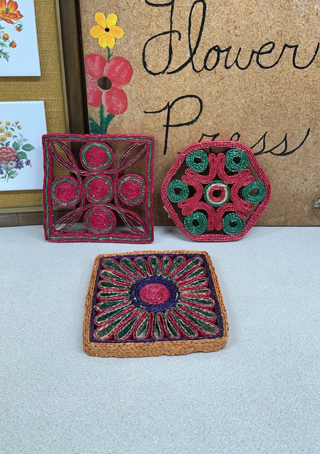 Vintage Straw Trivets/ Hot Pads/ Wall Decor/ Gallery Wall/ Wall Art ...