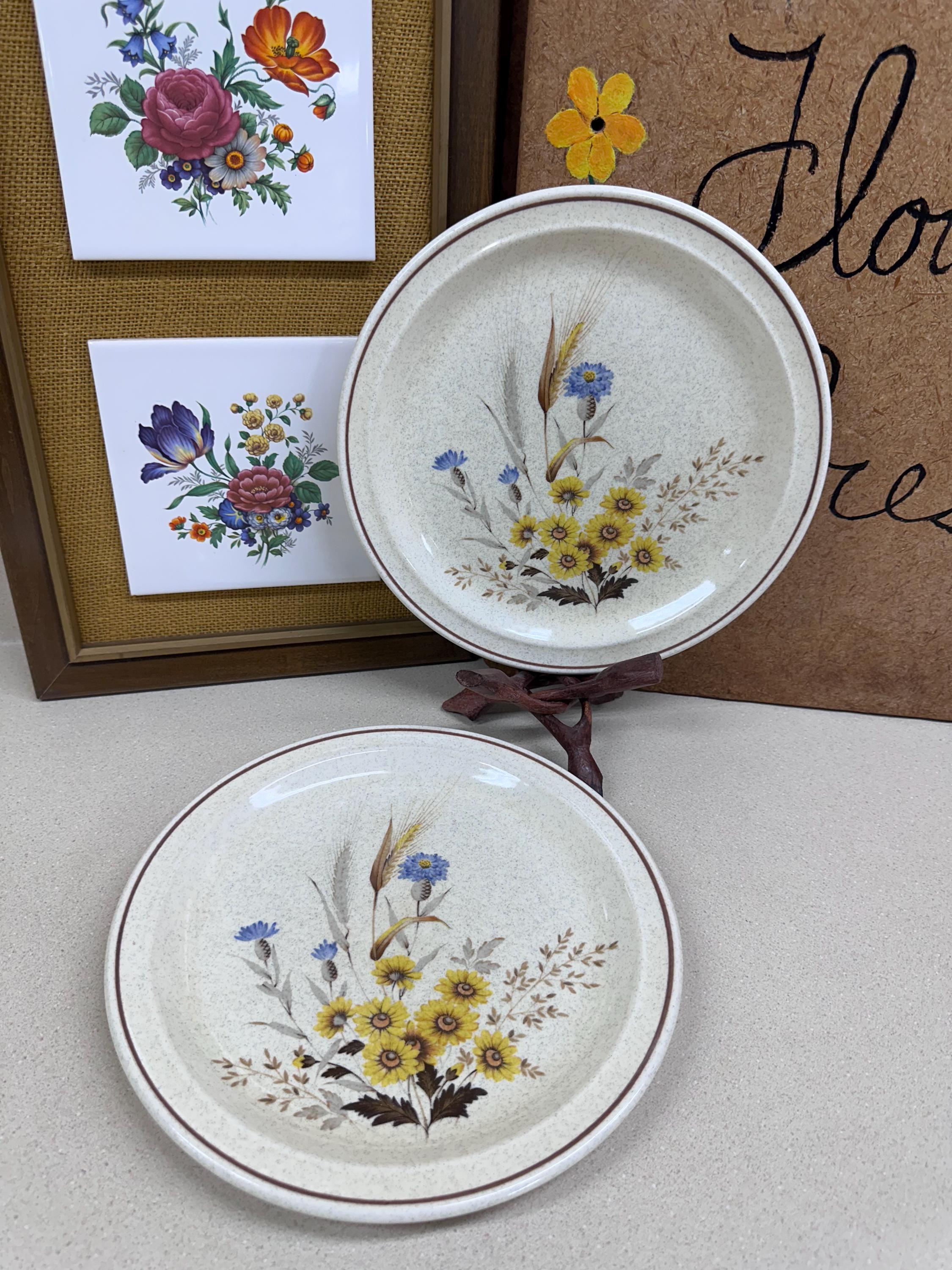 Vintage Dinner Plates Nikko Wood Rush Japan Stoneware Set of 2
