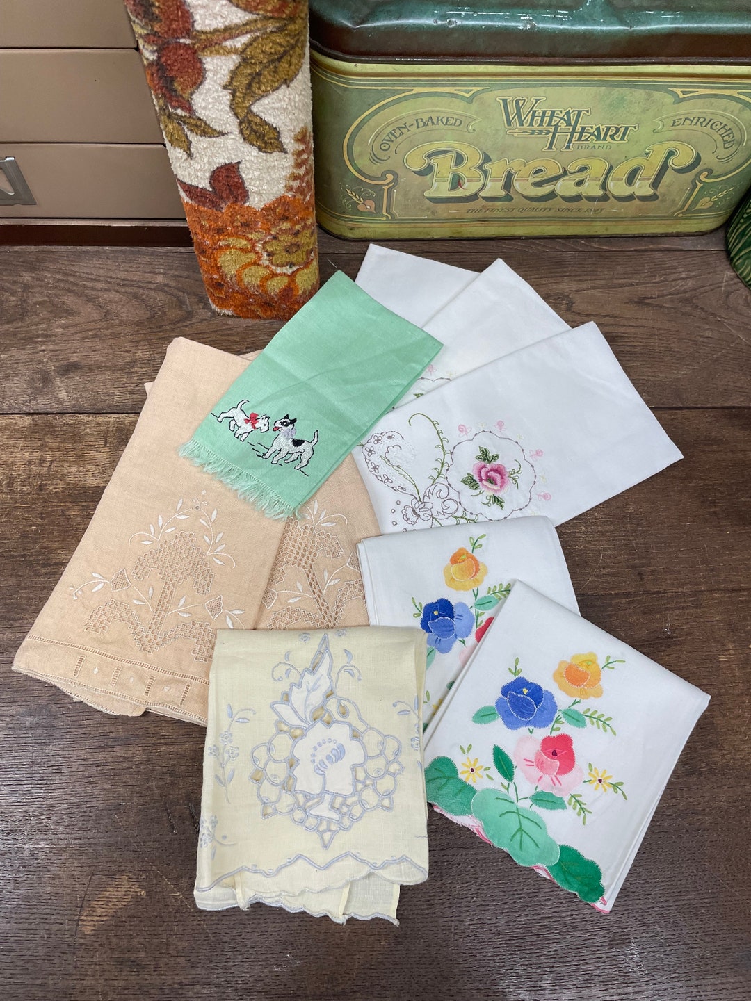 Vintage Hand Towels Small Bathroom Kitchen Hand Linen Hand Towels Set of 9 Mismatched Various ...