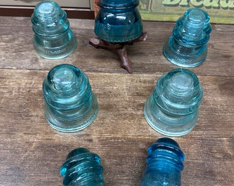 Vintage Glass Insulators Aqua Blue Glass Whitall Tatum Hemingray USA Your Choice