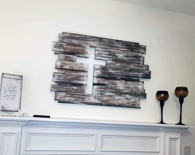Large Wood Cross Wall Decor White Distressed Wood Cross Wall Etsy