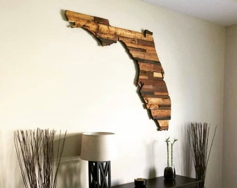 Florida Sign, Wood Florida State Sign Wall Art Decor, Large Home State Cutout, Housewarming Gift Handmade With Pallet Wood